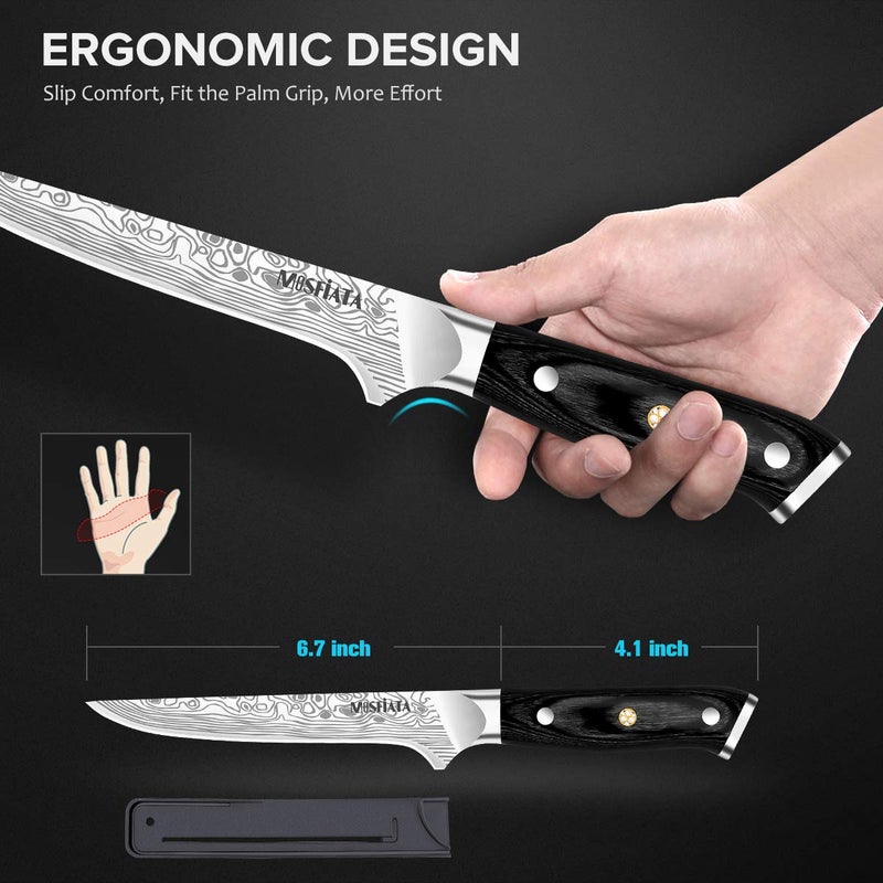 MOSFiATA 6" Boning Knife, Sharp Kitchen Cooking Knife with Finger Guard and Knife Sharpener, German High Carbon Stainless Steel EN1.4116 Chefâ€™s Knife with Micarta Handle and Gift Box - Image 3